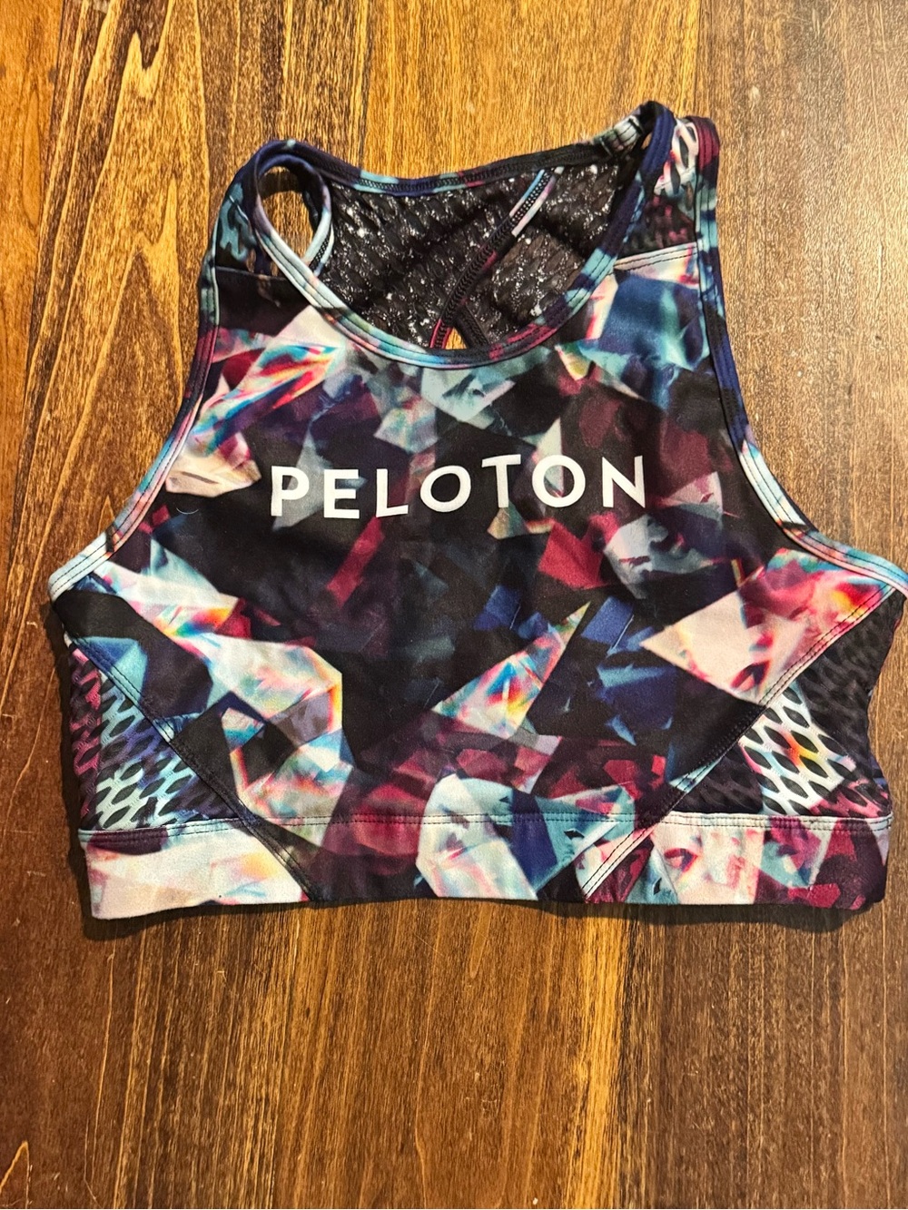 Peloton Black and Multicolor Abstract Sports Bra